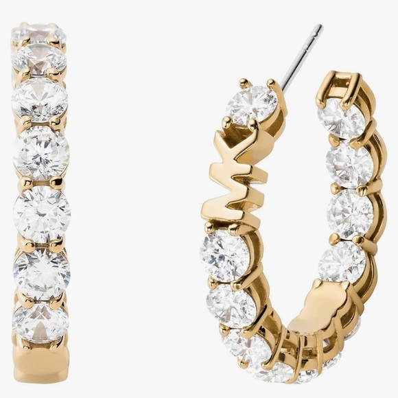RARE michael kors diamond gold hoop earrings - Picture 1 of 3